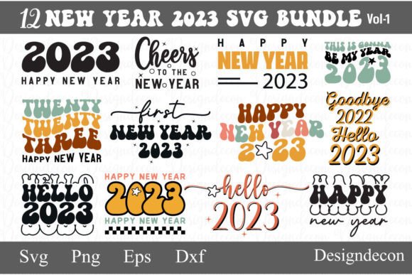 Retro New Year 2023 Sublimation Bundle for Crafts and Graphics